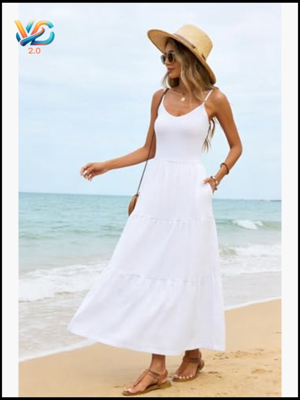 Flowy Tiered Maxi Dress Sleeveless Adjustable Straps Long Sundress - Picture 5 of 7